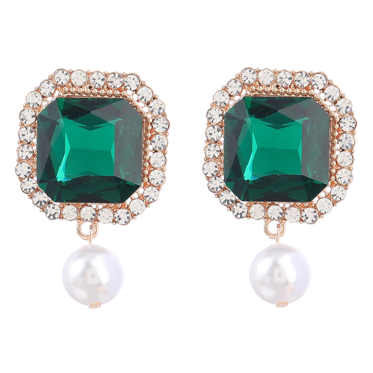 Wholesale Super Flash Claw Chain Square Alloy Diamond Pearl Earrings